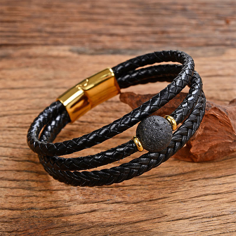 Fortune Jewel Multicolored Bead Green Tiger Eye Amethyst Craved Six True Words Leather Balance Bracelet - Fortune Jewel
