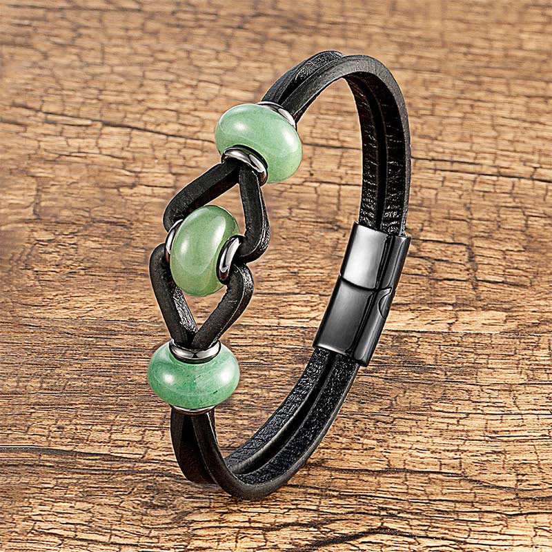 Fortune Jewel Amethyst Crystal Stone Double Leather Relieves Stress Round Bracelet - Fortune Jewel