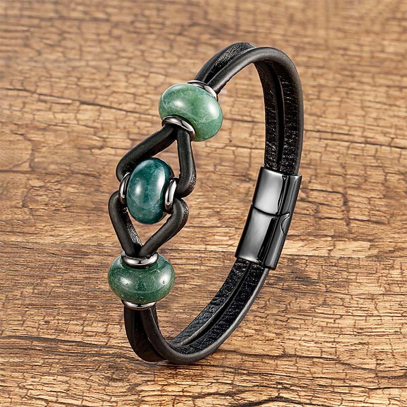Fortune Jewel Amethyst Crystal Stone Double Leather Relieves Stress Round Bracelet - Fortune Jewel