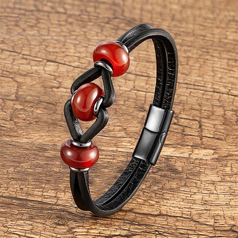 Fortune Jewel Amethyst Crystal Stone Double Leather Relieves Stress Round Bracelet - Fortune Jewel