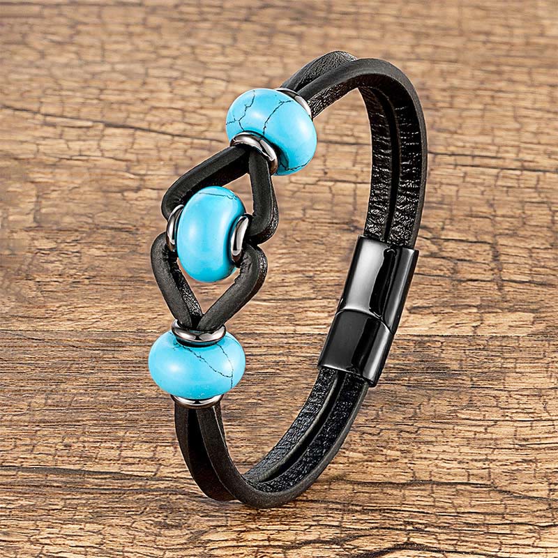 Fortune Jewel Amethyst Crystal Stone Double Leather Relieves Stress Round Bracelet - Fortune Jewel
