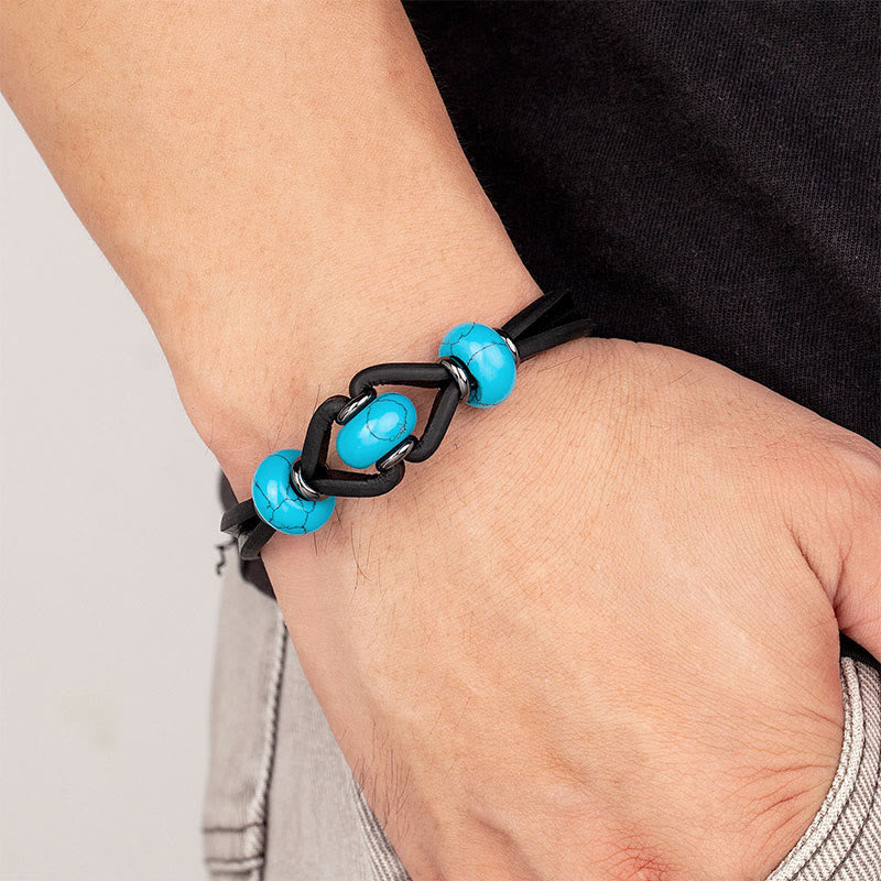 Fortune Jewel Amethyst Crystal Stone Double Leather Relieves Stress Round Bracelet - Fortune Jewel