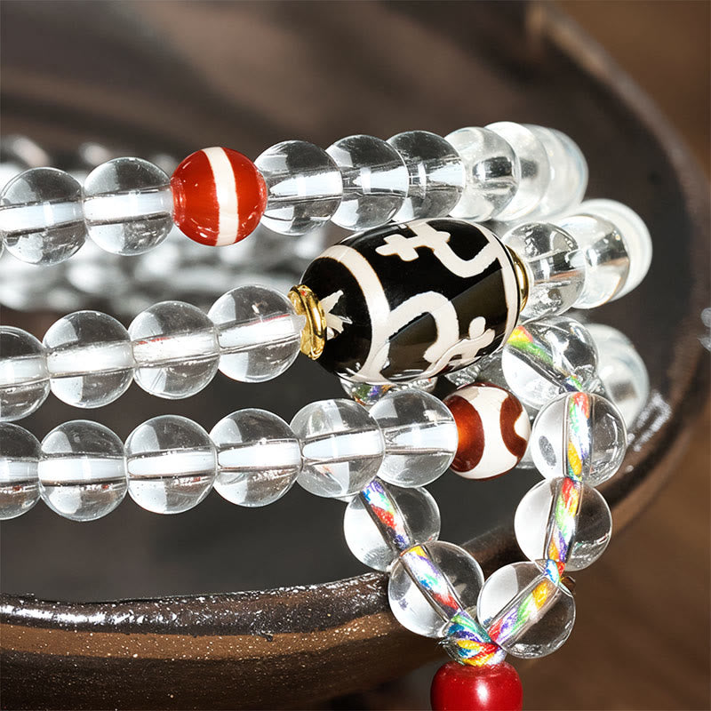 Fortune Jewel 108 Beads Liuli Crystal Dzi Bead Agate Blessings Tassel Mala - Fortune Jewel