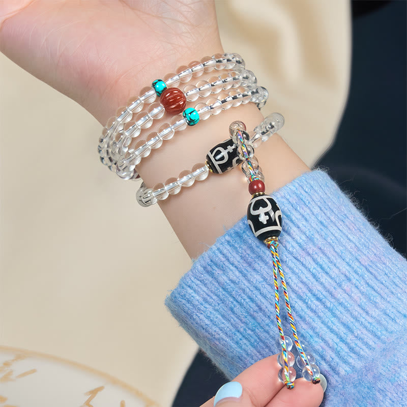 Fortune Jewel 108 Beads Liuli Crystal Dzi Bead Agate Blessings Tassel Mala - Fortune Jewel