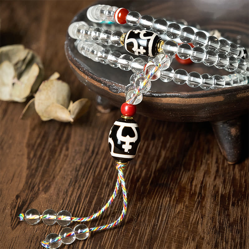 Fortune Jewel 108 Beads Liuli Crystal Dzi Bead Agate Blessings Tassel Mala - Fortune Jewel