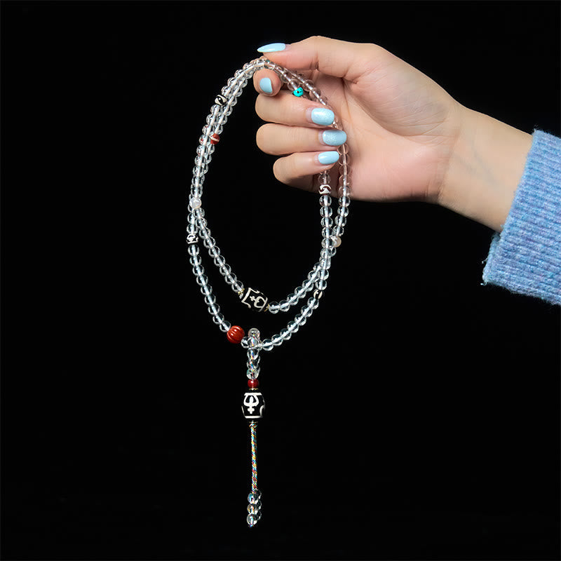 Fortune Jewel 108 Beads Liuli Crystal Dzi Bead Agate Blessings Tassel Mala - Fortune Jewel
