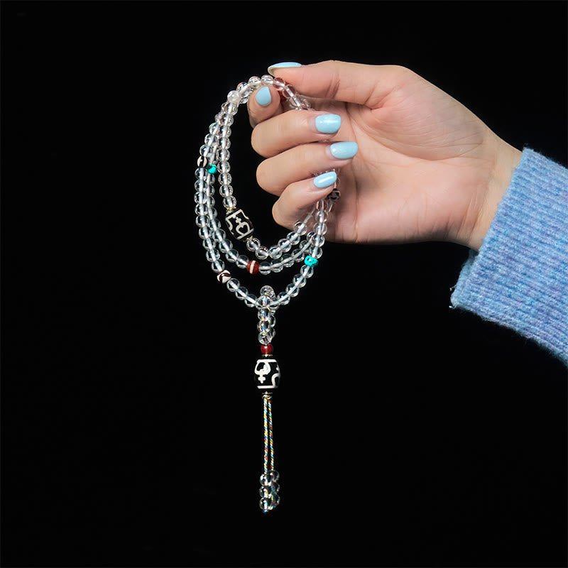 Fortune Jewel 108 Beads Liuli Crystal Dzi Bead Agate Blessings Tassel Mala - Fortune Jewel