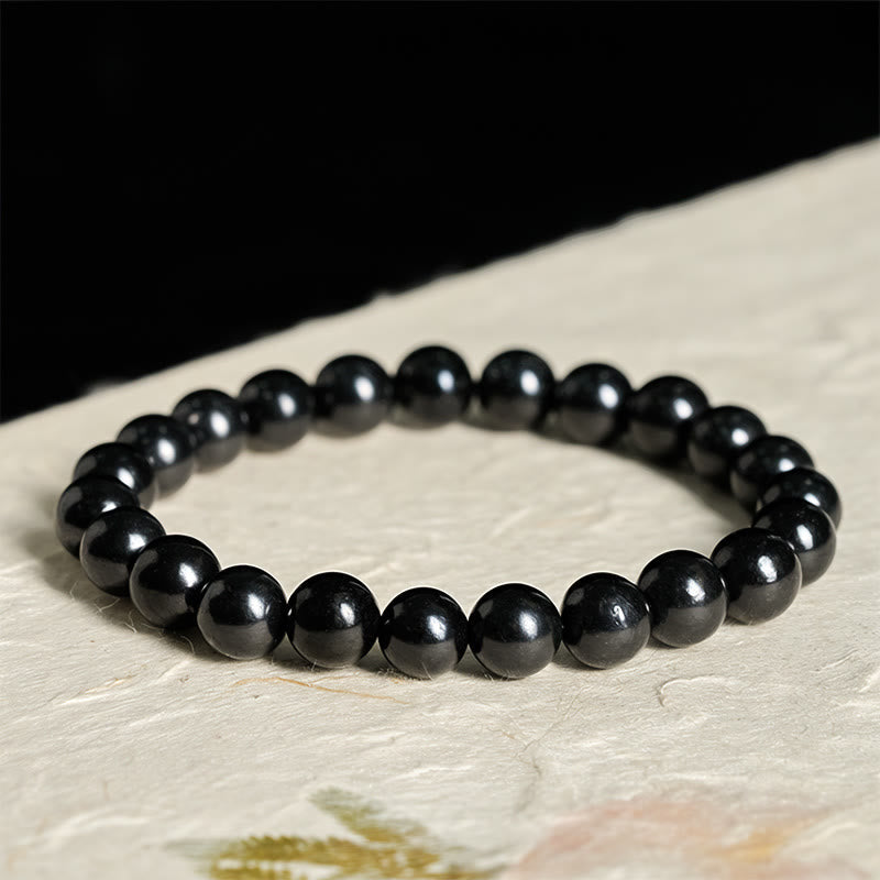 Fortune Jewel Round Authentic Shungite Stone Inner Strength Beaded Bracelet - Fortune Jewel