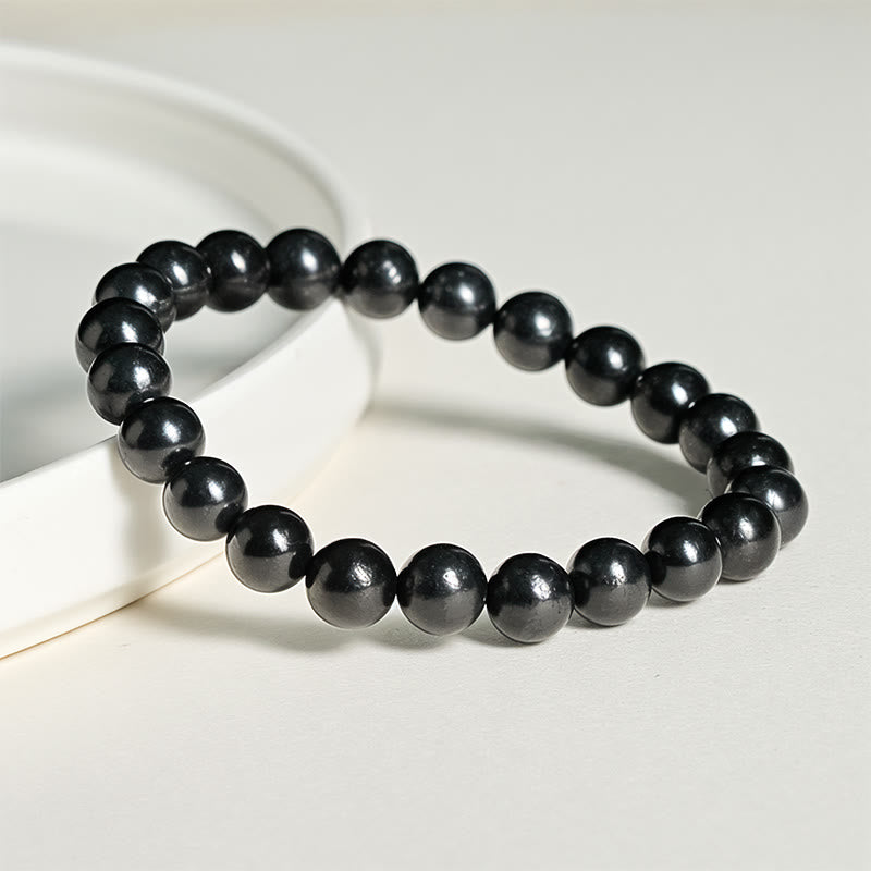 Fortune Jewel Round Authentic Shungite Stone Inner Strength Beaded Bracelet - Fortune Jewel