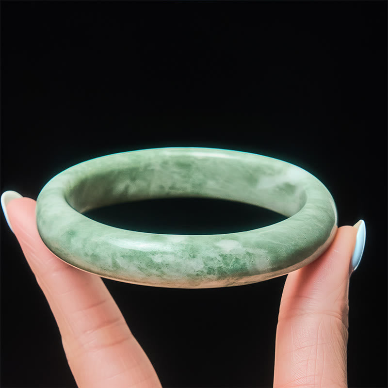 Fortune Jewel Natural Jade Simple Design Prosperity Cuff Bangle Bracelet - Fortune Jewel