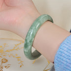 Fortune Jewel Natural Jade Simple Design Prosperity Cuff Bangle Bracelet - Fortune Jewel