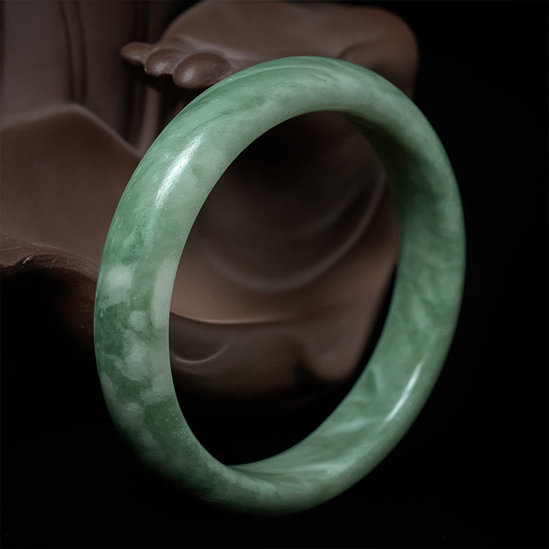 Fortune Jewel Natural Jade Simple Design Prosperity Cuff Bangle Bracelet - Fortune Jewel