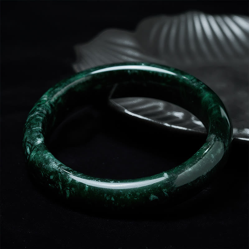 Fortune Jewel Nanyang Black-Green Jade Protection Cuff Bangle Bracelet - Fortune Jewel