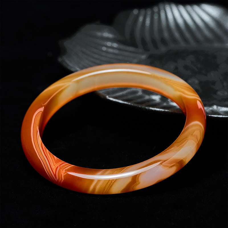 Fortune Jewel Veined Pattern Red Agate Calm Cuff Bangle Bracelet - Fortune Jewel