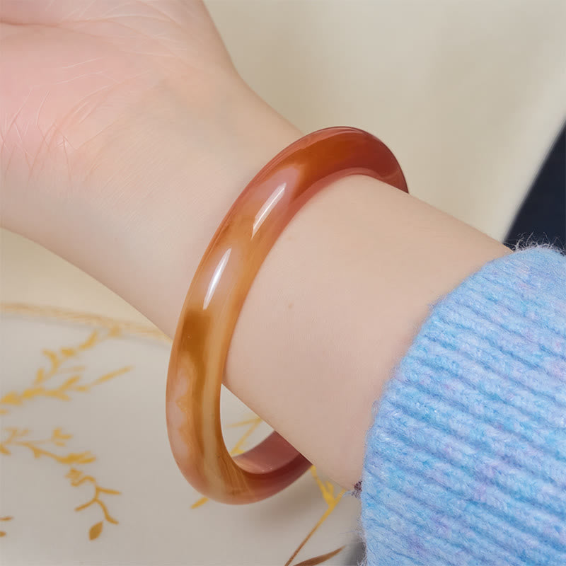 Fortune Jewel Veined Pattern Red Agate Calm Cuff Bangle Bracelet - Fortune Jewel