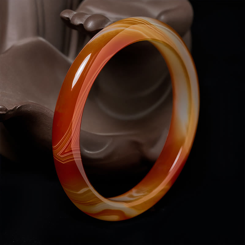 Fortune Jewel Veined Pattern Red Agate Calm Cuff Bangle Bracelet - Fortune Jewel