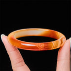 Fortune Jewel Veined Pattern Red Agate Calm Cuff Bangle Bracelet - Fortune Jewel