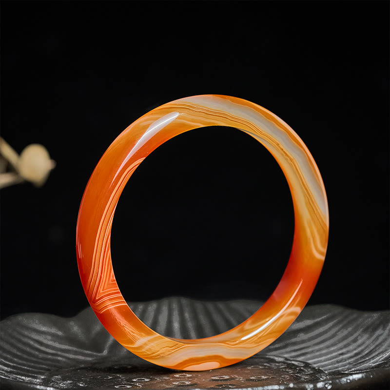 Fortune Jewel Veined Pattern Red Agate Calm Cuff Bangle Bracelet - Fortune Jewel