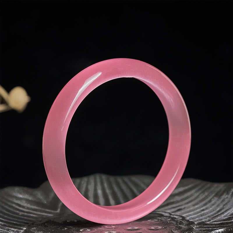 Fortune Jewel Pink Cat's Eye Stone Peace Love Cuff Bangle Bracelet - Fortune Jewel