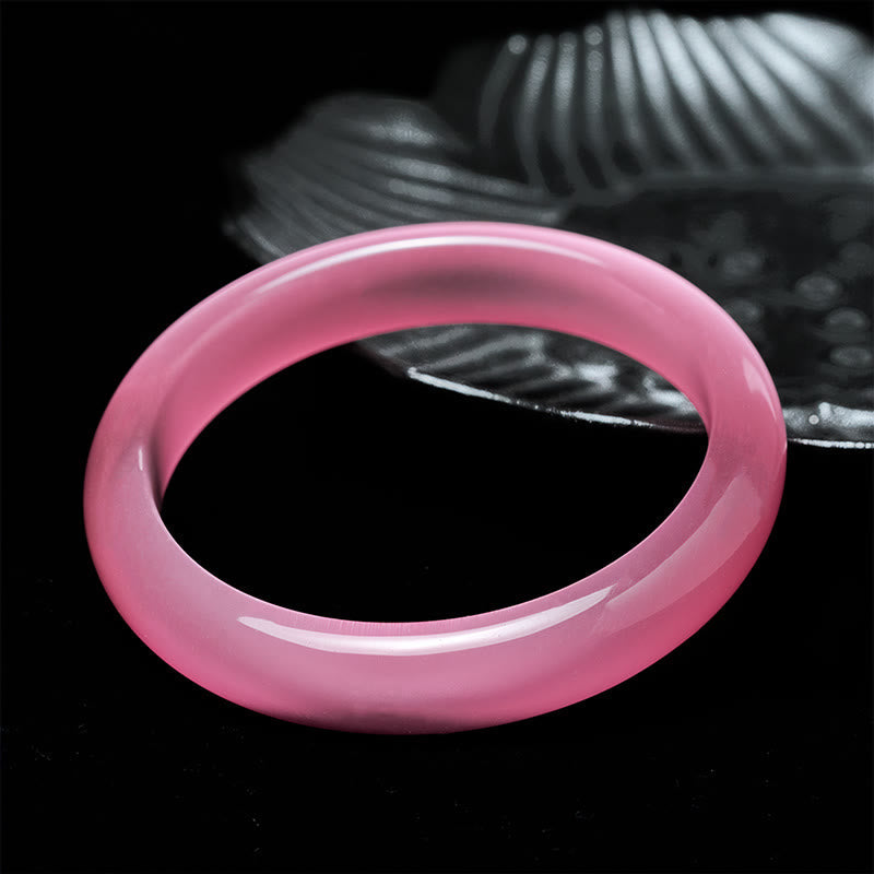 Fortune Jewel Pink Cat's Eye Stone Peace Love Cuff Bangle Bracelet - Fortune Jewel