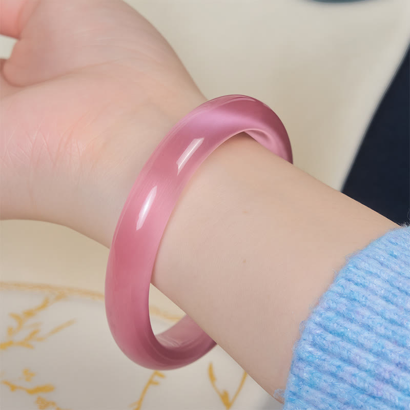 Fortune Jewel Pink Cat's Eye Stone Peace Love Cuff Bangle Bracelet - Fortune Jewel