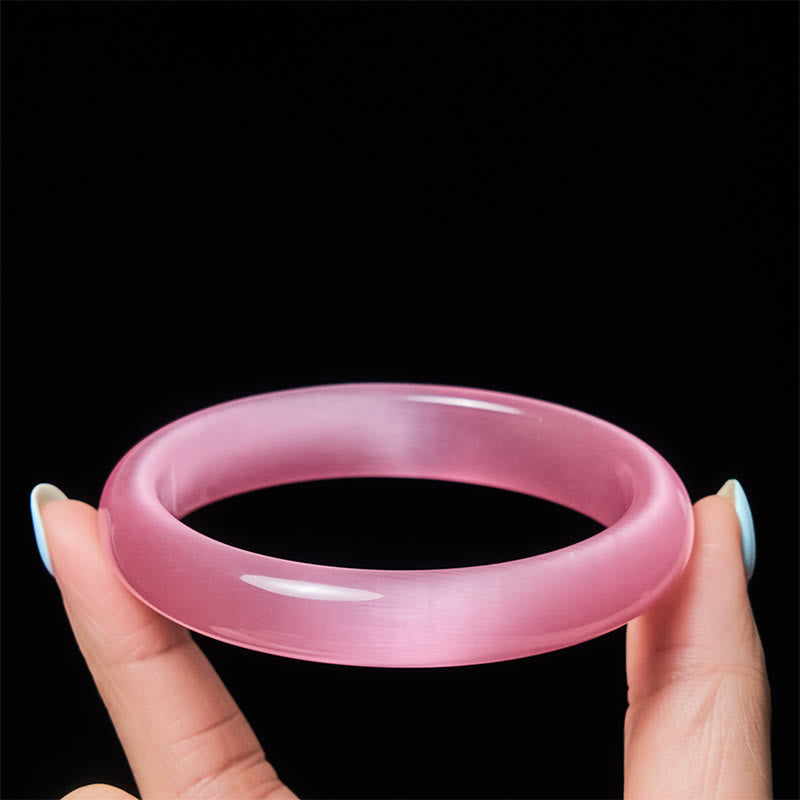 Fortune Jewel Pink Cat's Eye Stone Peace Love Cuff Bangle Bracelet - Fortune Jewel