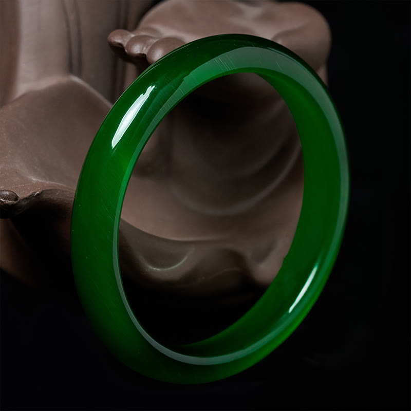 Fortune Jewel Green Cat's Eye Stone Relieve Stress Wealth Thin Cuff Bangle Bracelet - Fortune Jewel