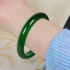 Fortune Jewel Green Cat's Eye Stone Relieve Stress Wealth Thin Cuff Bangle Bracelet - Fortune Jewel