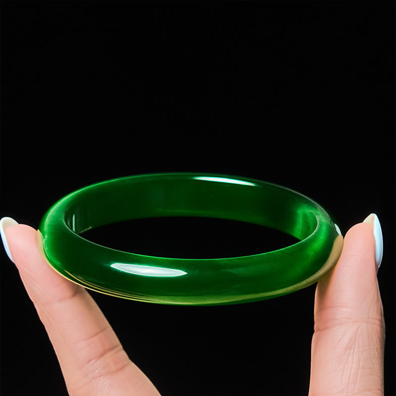 Fortune Jewel Green Cat's Eye Stone Relieve Stress Wealth Thin Cuff Bangle Bracelet - Fortune Jewel