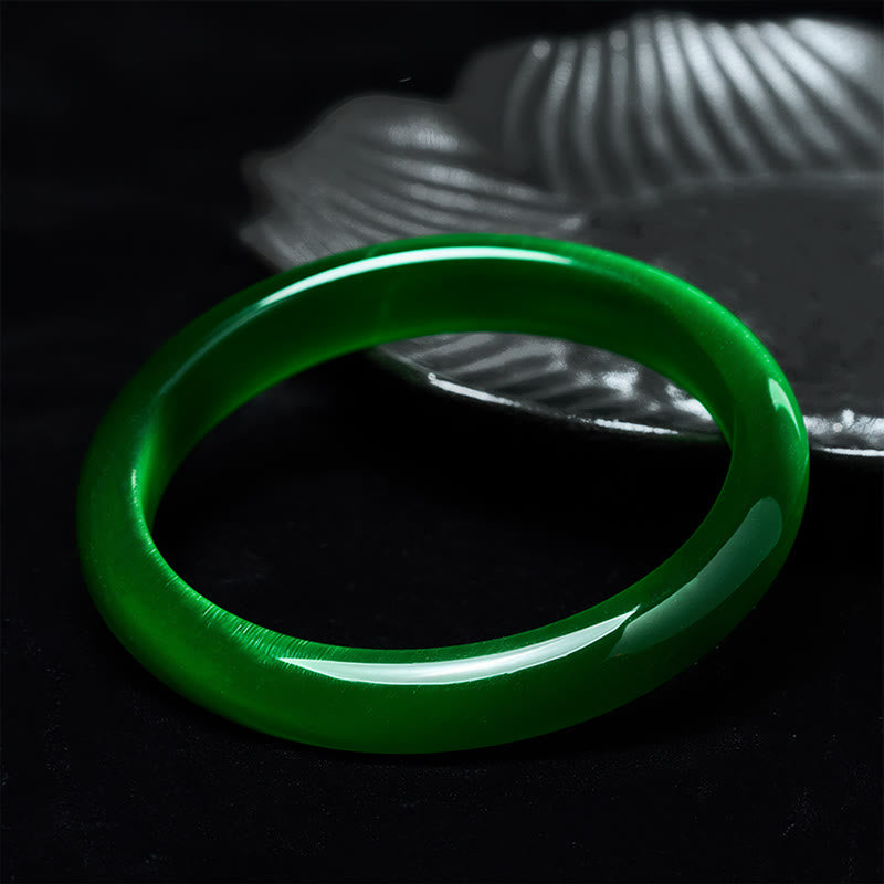 Fortune Jewel Green Cat's Eye Stone Relieve Stress Wealth Thin Cuff Bangle Bracelet - Fortune Jewel