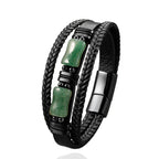 Fortune Jewel Green Aventurine Amethyst Black Onyx Pink Crystal Positivity Braided Leather Bracelet - Fortune Jewel