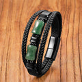 Fortune Jewel Green Aventurine Amethyst Black Onyx Pink Crystal Positivity Braided Leather Bracelet - Fortune Jewel