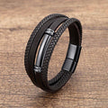 Fortune Jewel Multi-layered Simple Design Leather Titanium Steel Balance Bracelet - Fortune Jewel
