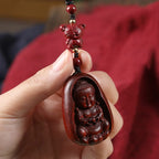 Fortune Jewel Small Leaf Red Sandalwood Buddha Cinnabar Chinese Zodiac Amulet Protection Key Chain