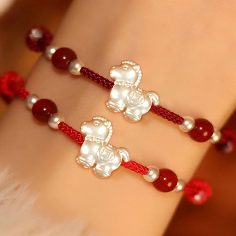 Fortune Jewel 999 Sterling Silver Red Agate Year Of The Horse Prosperity String Bracelet - Fortune Jewel