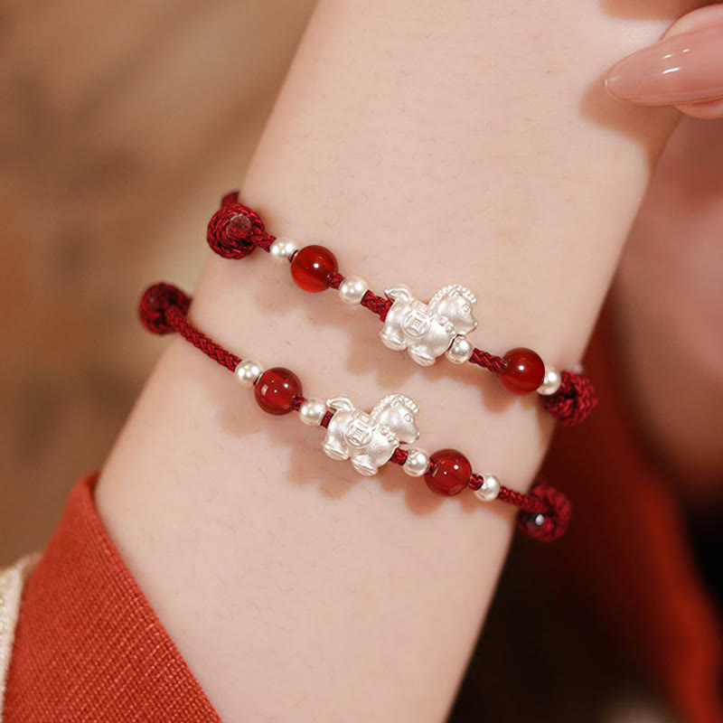 Fortune Jewel 999 Sterling Silver Red Agate Year Of The Horse Prosperity String Bracelet - Fortune Jewel