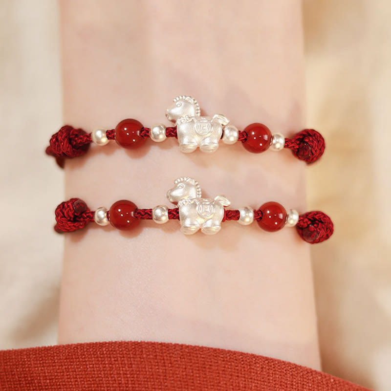 Fortune Jewel 999 Sterling Silver Red Agate Year Of The Horse Prosperity String Bracelet - Fortune Jewel