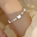 Fortune Jewel Pearl Cat Head Tridacna Stone Silver Healing Bracelet