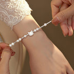 Fortune Jewel Pearl Cat Head Tridacna Stone Silver Healing Bracelet