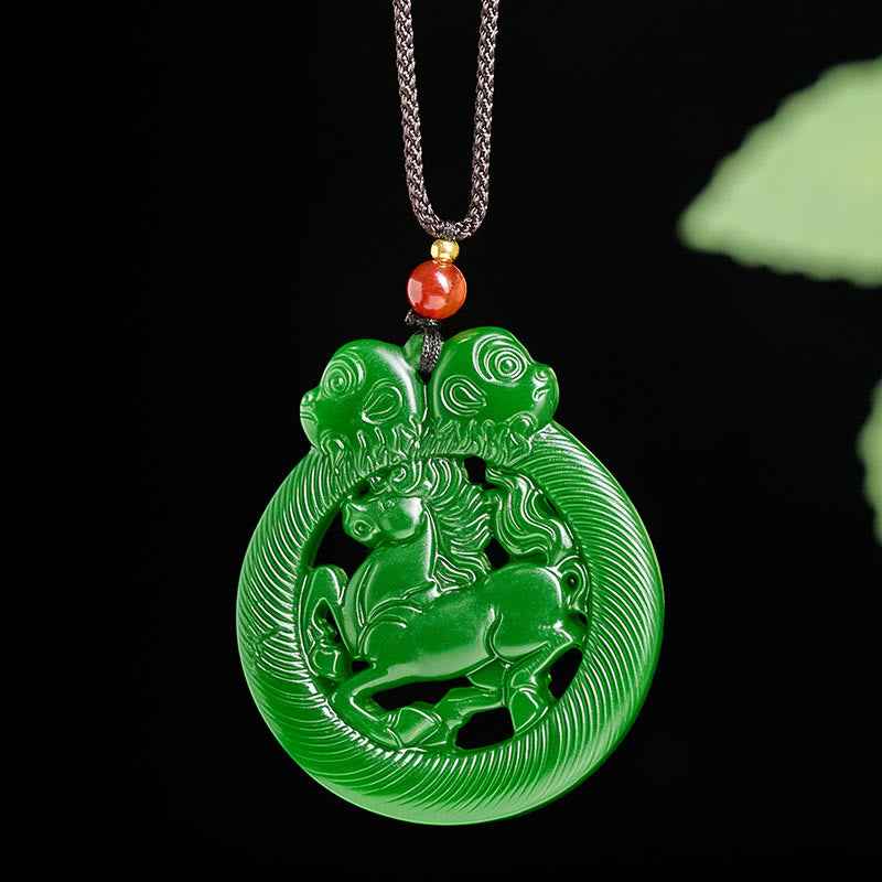 Fortune Jewel Year Of The Horse Jade Prosperity Hollow Necklace Pendants