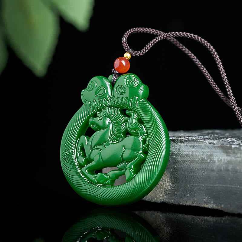 Fortune Jewel Year Of The Horse Jade Prosperity Hollow Necklace Pendants