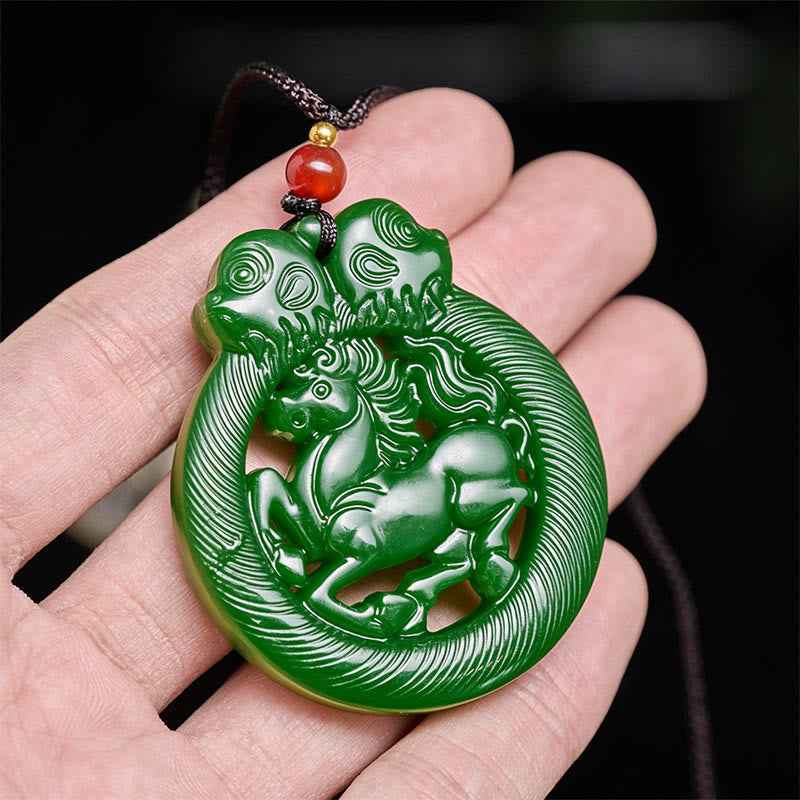 Fortune Jewel Year Of The Horse Jade Prosperity Hollow Necklace Pendants