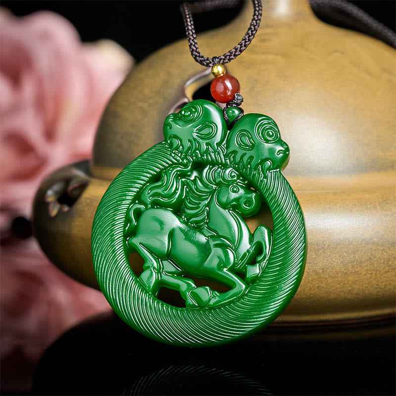 Fortune Jewel Year Of The Horse Jade Prosperity Hollow Necklace Pendants