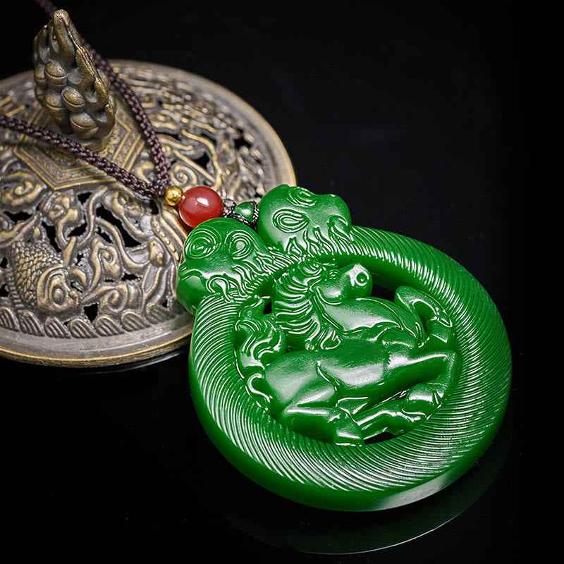 Fortune Jewel Year Of The Horse Jade Prosperity Hollow Necklace Pendants