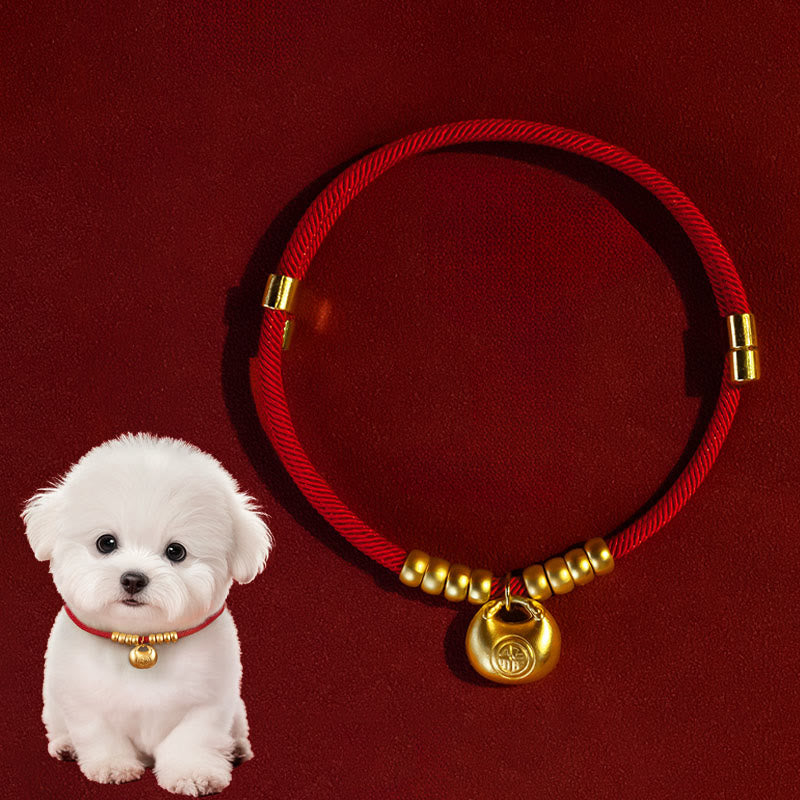 Fortune Jewel Red String Bead Protection Adjustable Cats Small Dogs Pet Collar - Fortune Jewel