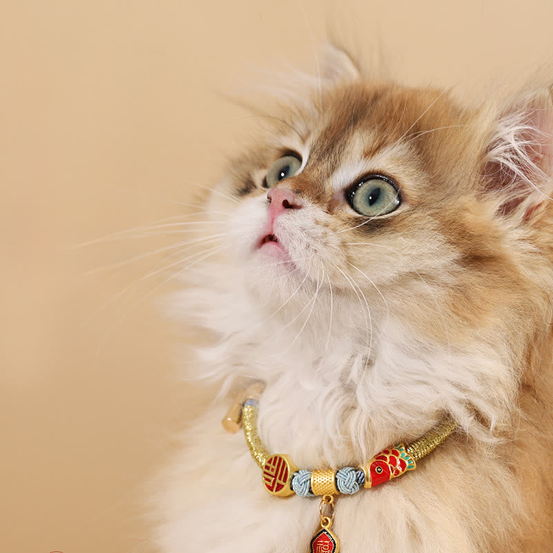 Fortune Jewel Metal Pendant Red String Peace Joy Blessing Protection Adjustable Cats Small Dogs Pet Collar - Fortune Jewel
