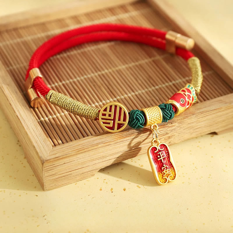 Fortune Jewel Metal Pendant Red String Peace Joy Blessing Protection Adjustable Cats Small Dogs Pet Collar - Fortune Jewel