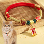 Fortune Jewel Metal Pendant Red String Peace Joy Blessing Protection Adjustable Cats Small Dogs Pet Collar - Fortune Jewel