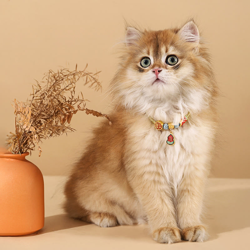 Fortune Jewel Metal Pendant Red String Peace Joy Blessing Protection Adjustable Cats Small Dogs Pet Collar - Fortune Jewel
