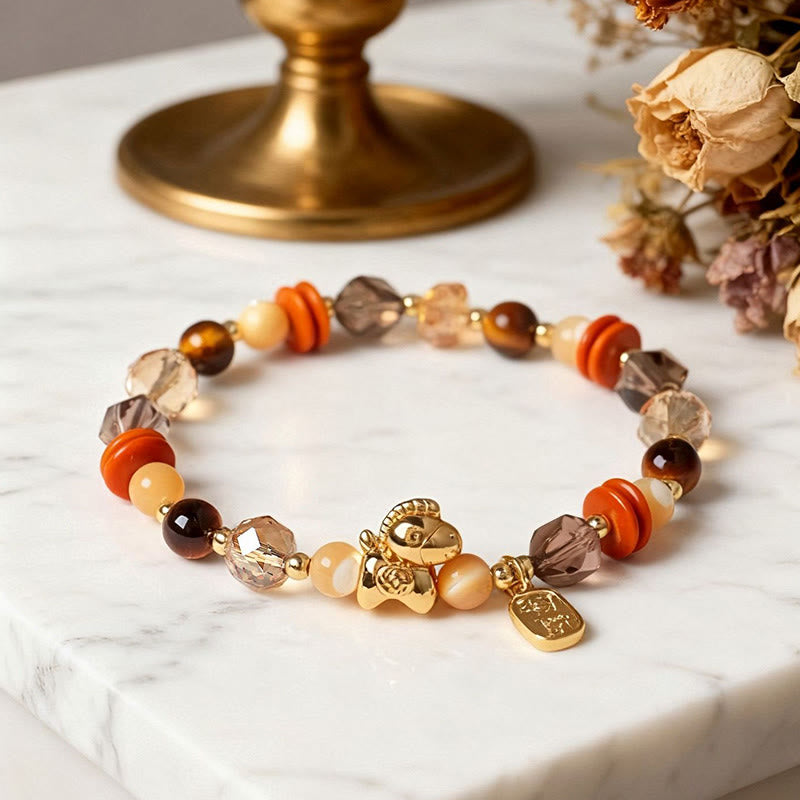 Fortune Jewel Tiger Eye Ice Obsidian Pearl Year Of The Horse Lucky Fortune Prosperity Bracelet - Fortune Jewel